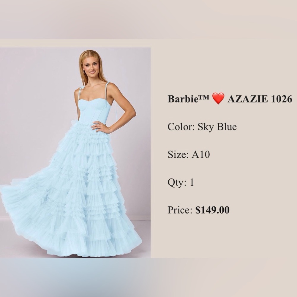 Azazie Sky Blue Ruffled Tulle Gown with Sweetheart Bodice